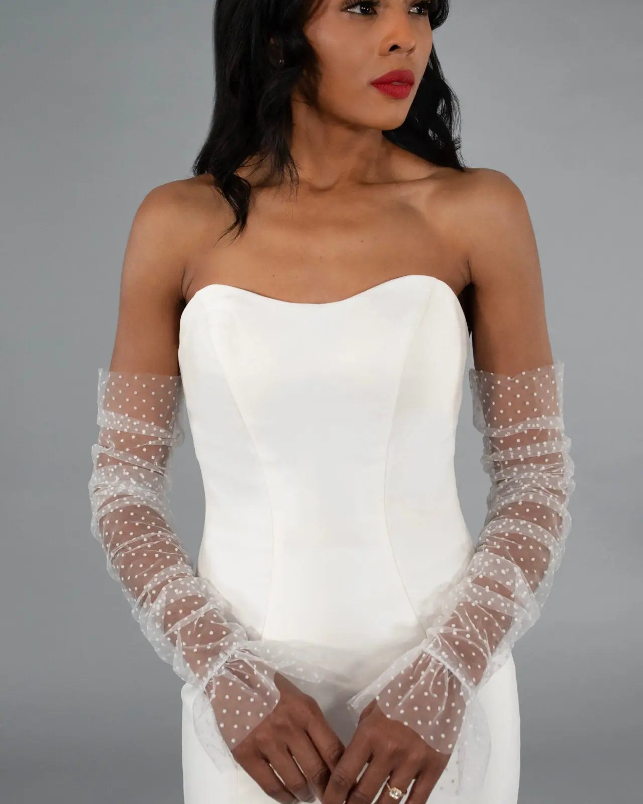 Polka Dot Tulle Sleeves bridal-brilliance