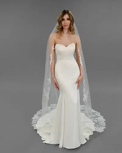 Cathedral Flower Lace Edge Veil | AVL0056 bridal-brilliance