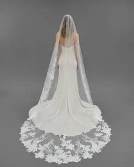 Cathedral Flower Lace Edge Veil | AVL0056 bridal-brilliance