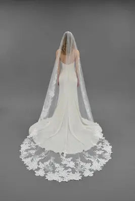 Cathedral Flower Lace Edge Veil | AVL0056 bridal-brilliance