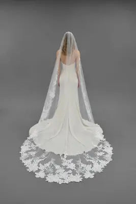 Cathedral Flower Lace Edge Veil | AVL0056 bridal-brilliance