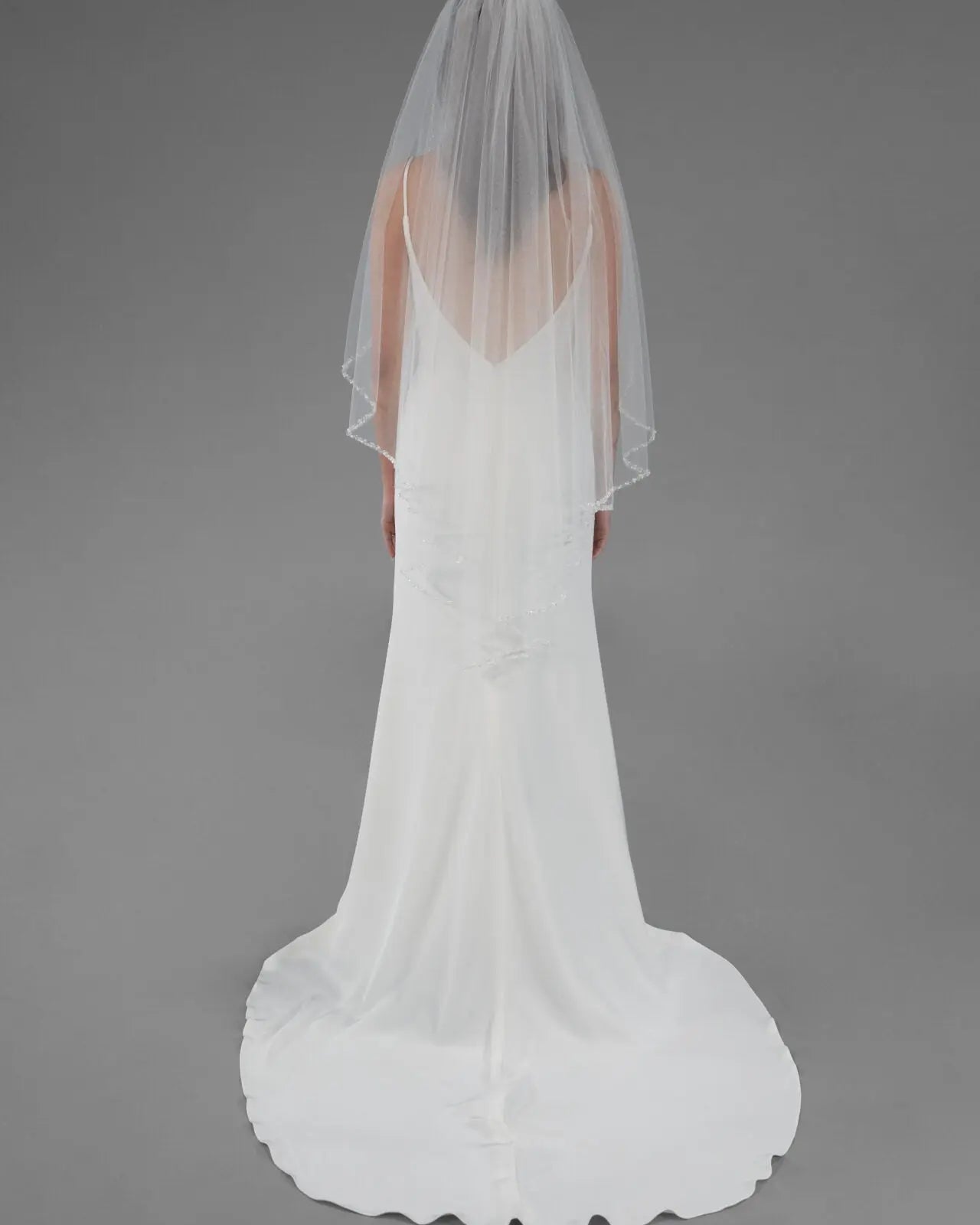 Beaded Trim Fingertip Veil | AVL0129 bridal-brilliance