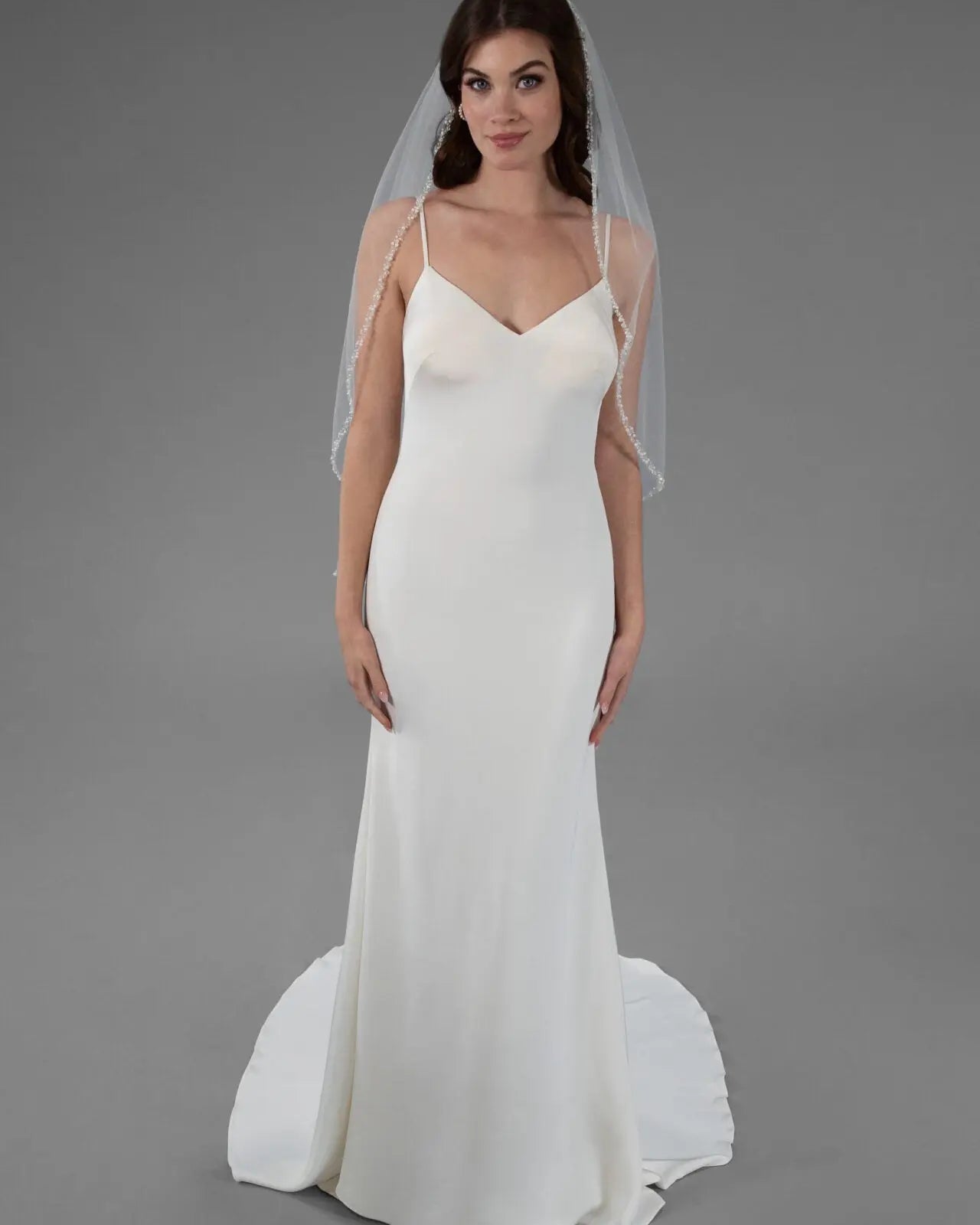Beaded Trim Fingertip Veil | AVL0129 bridal-brilliance