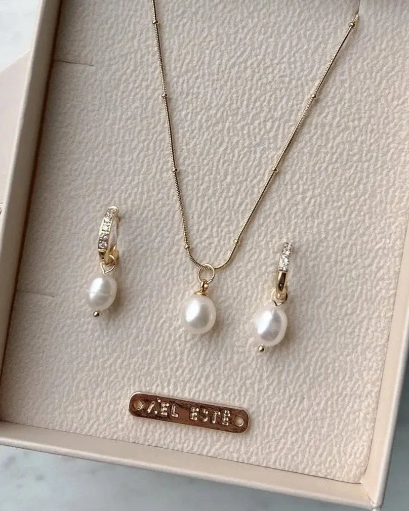 Leena Pearl Earring + Necklace Set bridal-brilliance