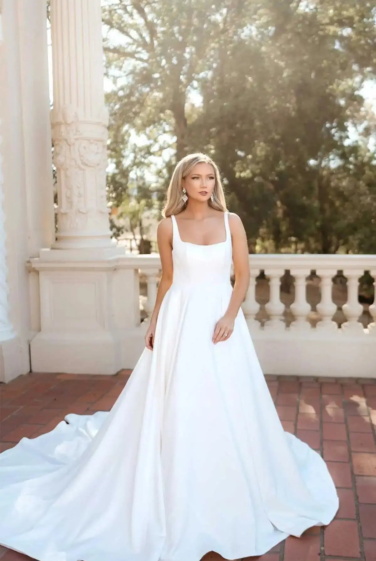 Stella York MINIMALIST CHIC MODERN A-LINE WEDDING DRESS WITH SHOULDER STRAPS AND POCKETS