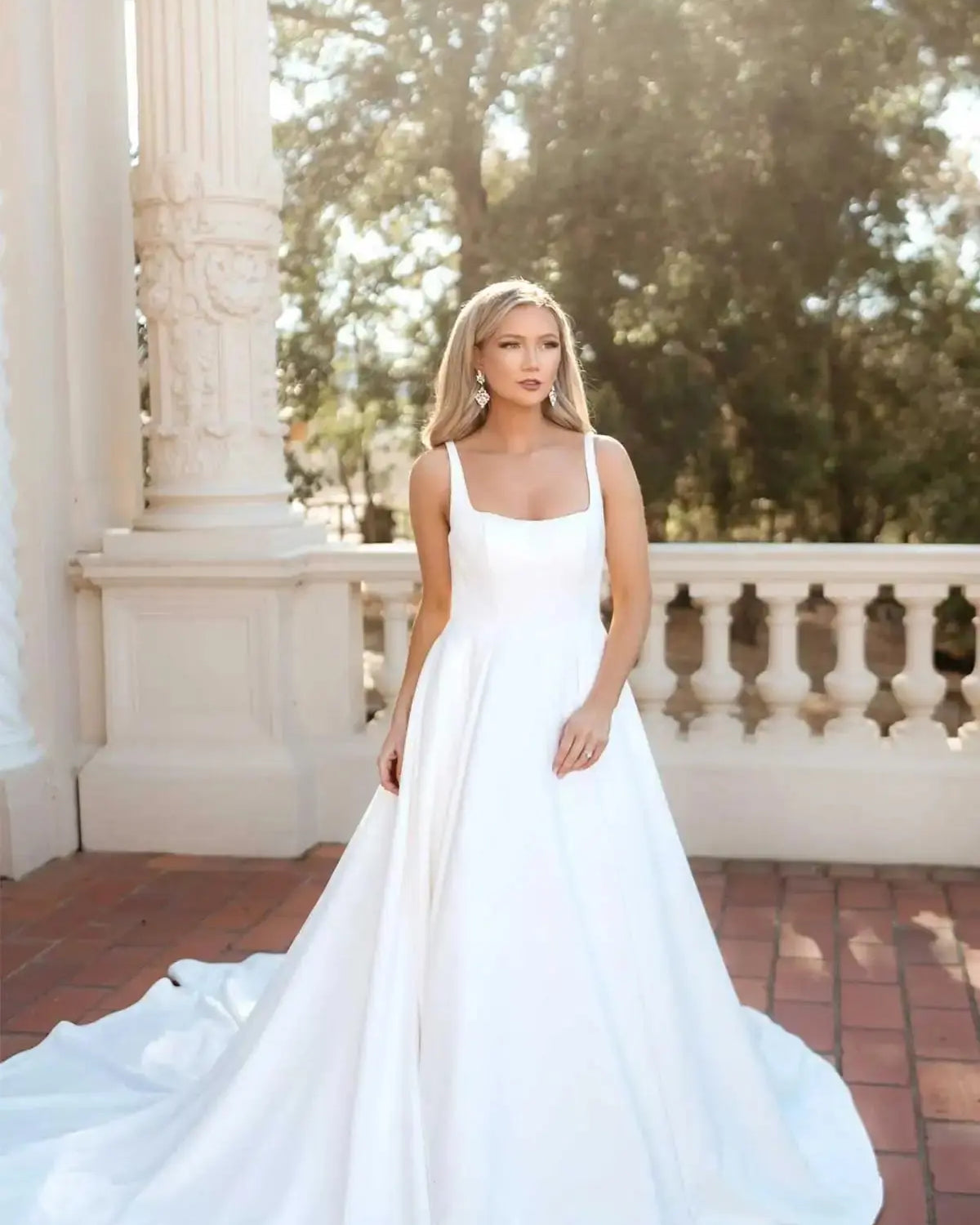 Stella York MINIMALIST CHIC MODERN A-LINE WEDDING DRESS WITH SHOULDER STRAPS AND POCKETS
