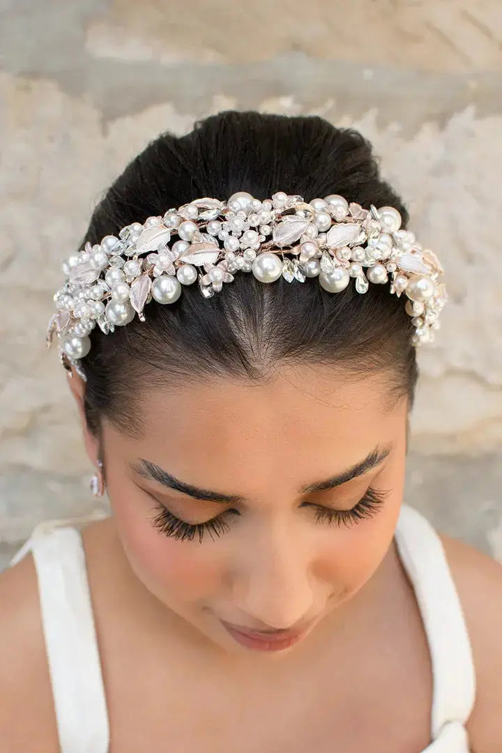 WH7362 Rose Gold Heather band bridal-brilliance