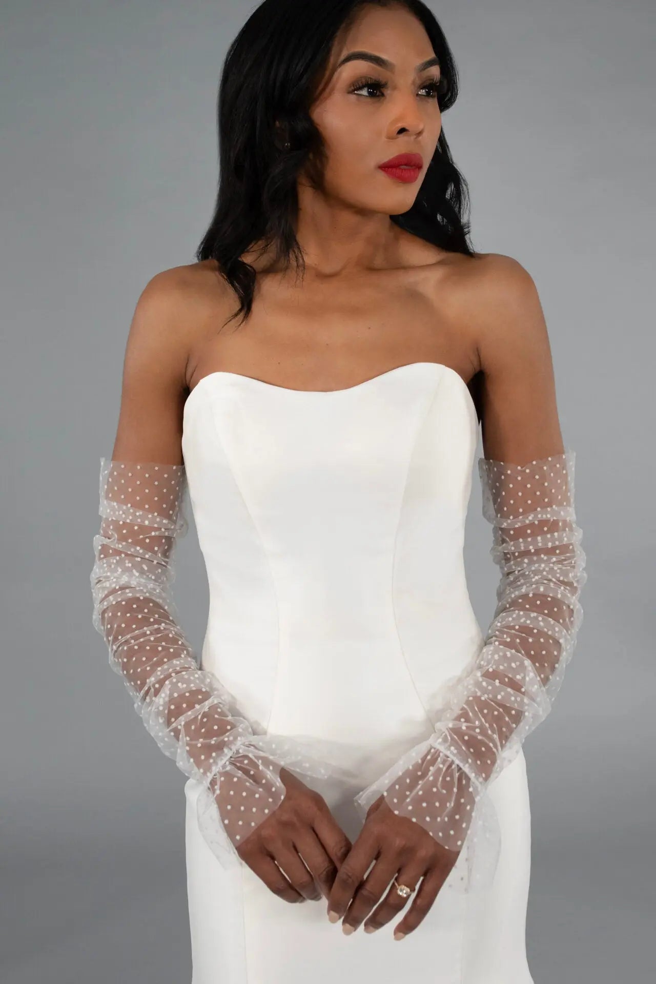 Polka Dot Tulle Sleeves bridal-brilliance