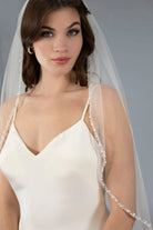 Beaded Trim Fingertip Veil | AVL0129 bridal-brilliance