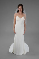Beaded Trim Fingertip Veil | AVL0129 bridal-brilliance