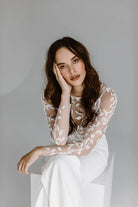 Floral Bridal Wedding Dress Top Long Sleeve