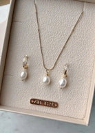 Leena Pearl Earring + Necklace Set bridal-brilliance