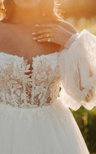 Stella York BOHO A-LINE WEDDING DRESS WITH LACE AND TULLE OFF-THE-SHOULDER SLEEVES
